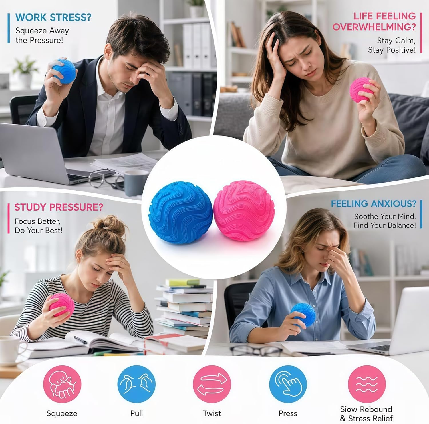 Fuzz Ball Squishy 2 Pcs. Squishy Fuzz Ball Soft Sensory Squeeze Toys. Stress Balls for Adults. Anxiety Stress Relief Fuzzball. Office Desk Decor (Pink & Blue) : Toys & Games - Image 3