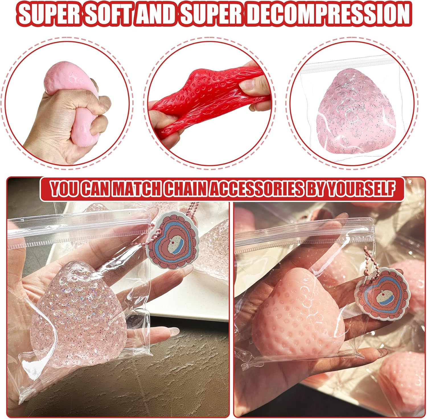 3Pcs Big Taba Squishies Strawberry. Cute Strawberry Squeeze Toys. Upgrade Fruit Squishies. Kawaii Sticky Stress Toy. Clear Fidget Toys. Valentines Gift for Kids. Teen Boys Girls Birthday Gift Ideas : Toys & Games - Image 4