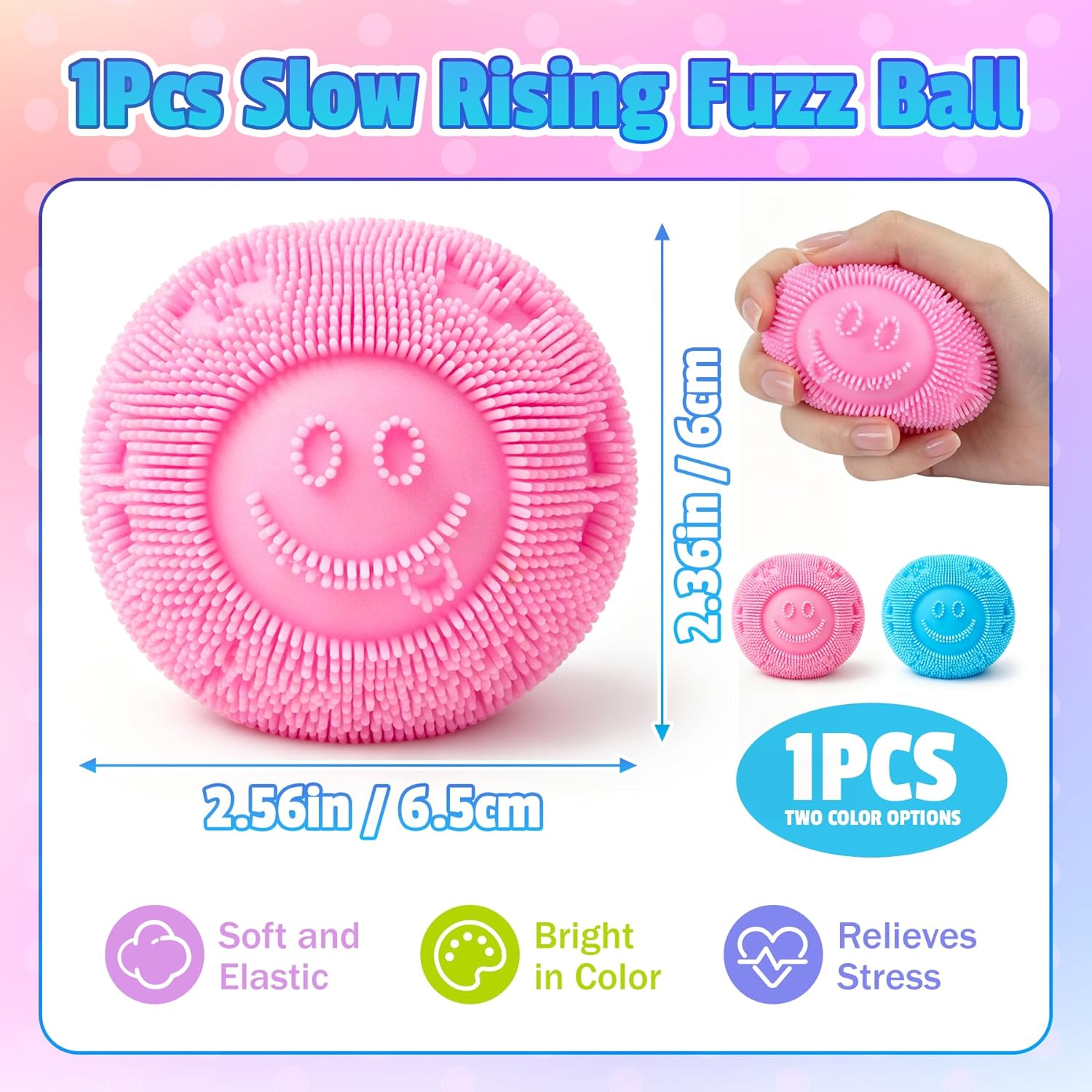 Fuzz Ball Squishy Stress Ball .Fuzzball Squishy .Soft Fidget Toy for Anxiety Relief. Sensory Squishy Ball Calming Tactile Grip for Soft Stress Relief Ball for Kids and Adults (Pink) : Toys & Games - Image 2