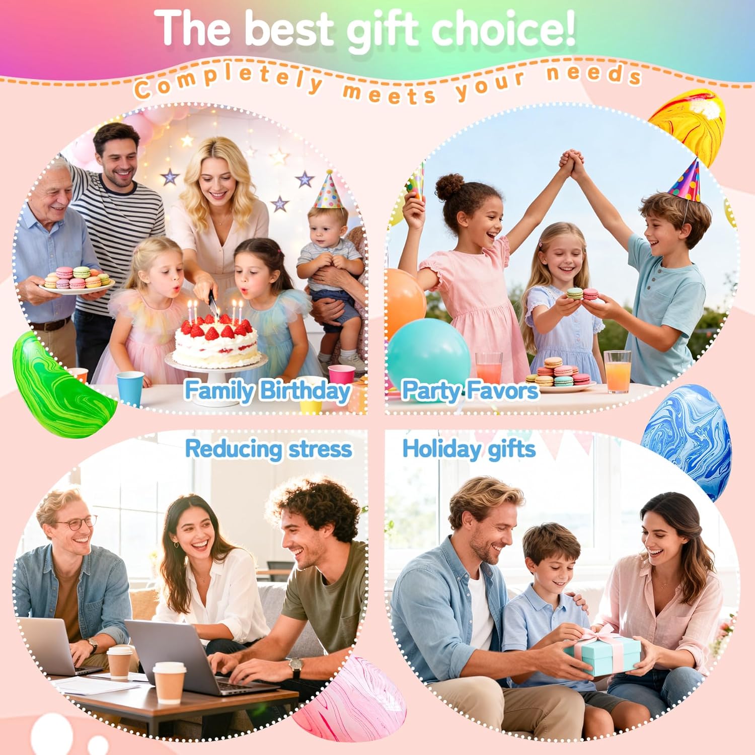 4Pack Easter Eggs Squishy Fidget Toys Squeeze Toys for Kids Girls Boys Colorful Marbled Squishy Balls Stress Balls Easter Egg Fillers Stress Relief Sensory Toys Anxiety Relief : Home & Kitchen - Image 7