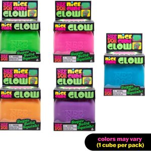 Schylling NeeDoh Nice Cube Glow - Sensory Toy with a Super Solid Squish - Glows in the Dark and Always Returns to its Square Shape - Color May Vary (1 Cube Per Pack)